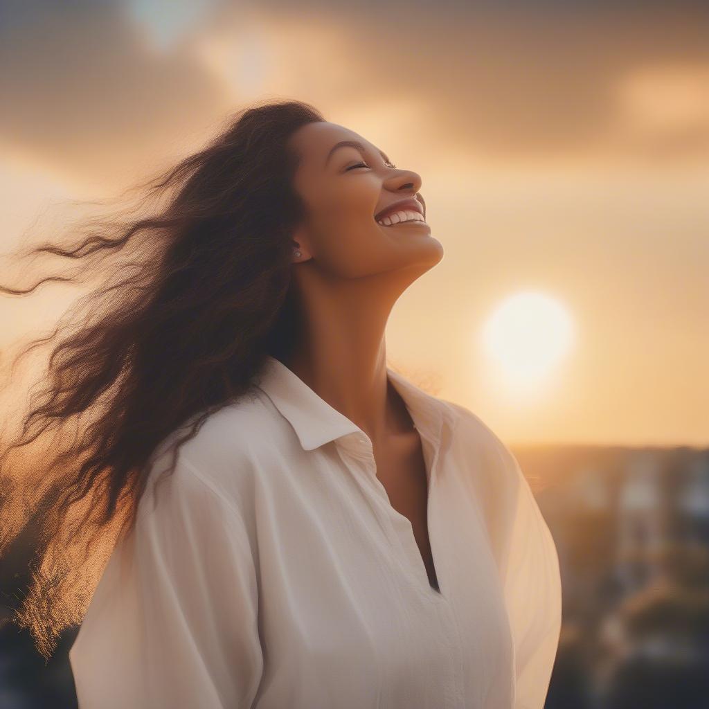 Woman smiling and looking towards a bright future