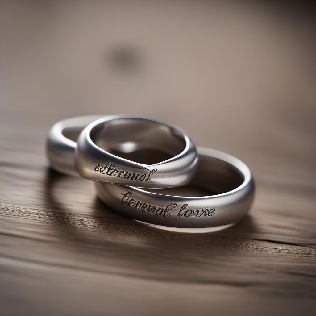 Close-up of engraved wedding rings, symbolizing eternal commitment.