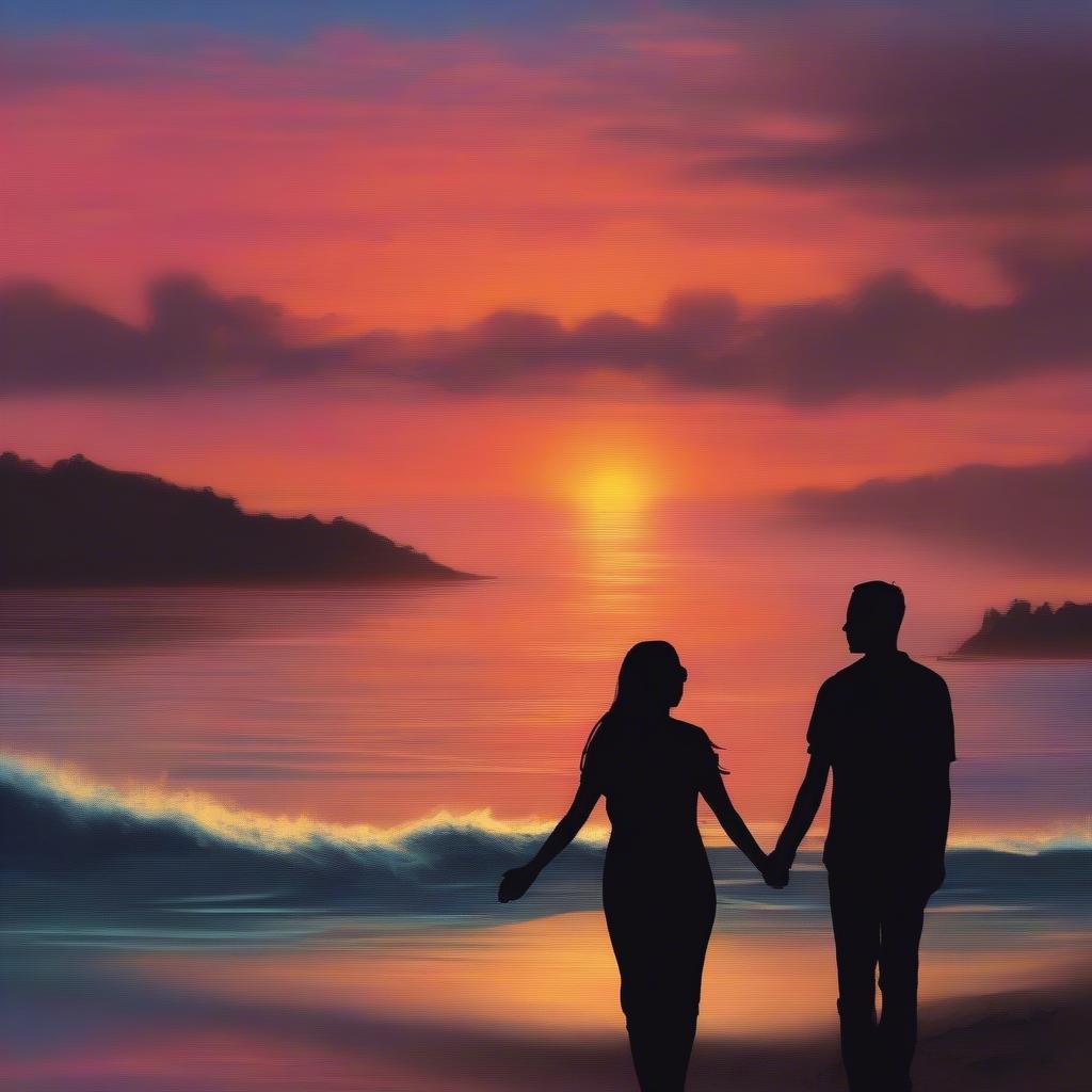 Couple watching sunset, symbolizing eternal love