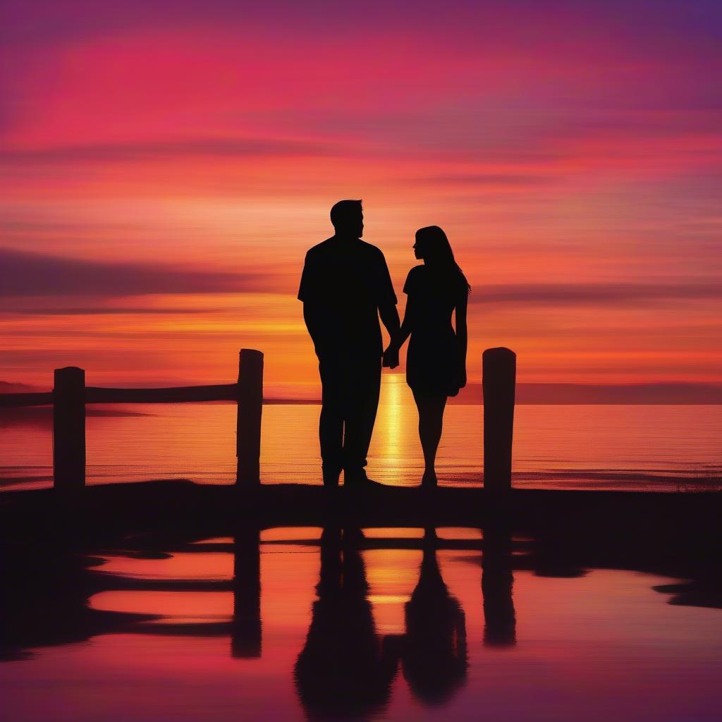 Couple watching sunset, symbolizing a love till the end of time