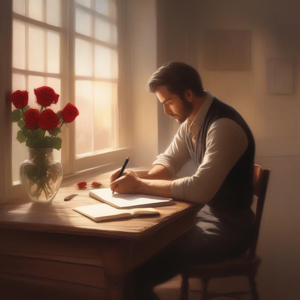 A man writing a love letter, inspired by the desire to express his feelings.