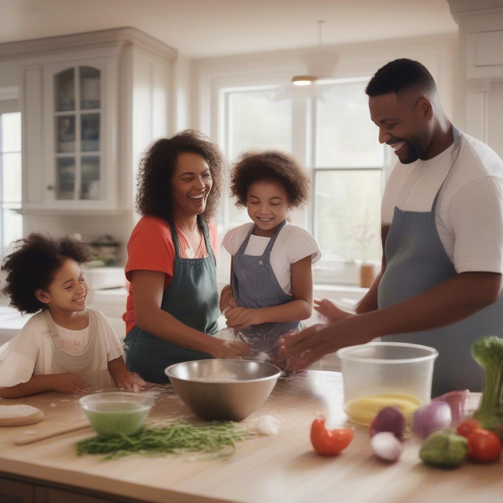 Family Sharing Joy While Cooking Together