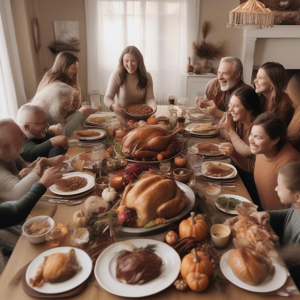 Family Gathered for Thanksgiving Dinner Expressing Love