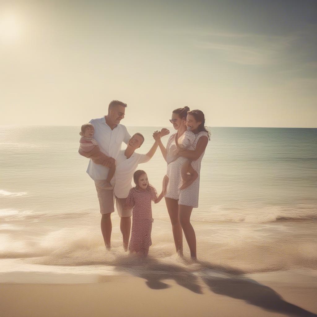 Family Hugging on the Beach