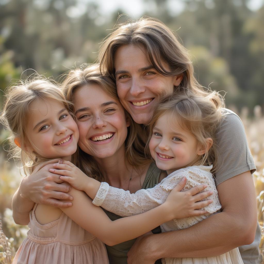 A family embracing in a group hug, showcasing familial love.