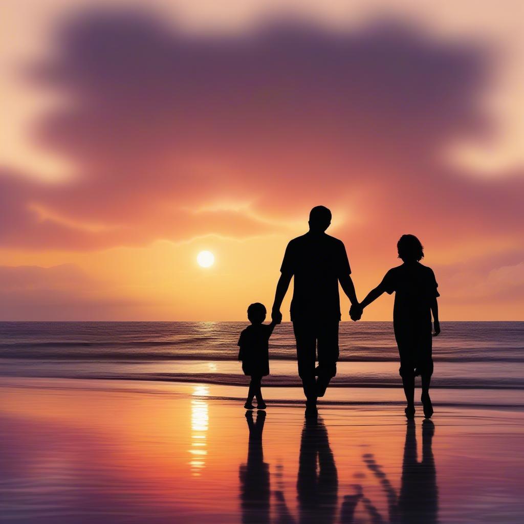 Father and Child Walking on the Beach