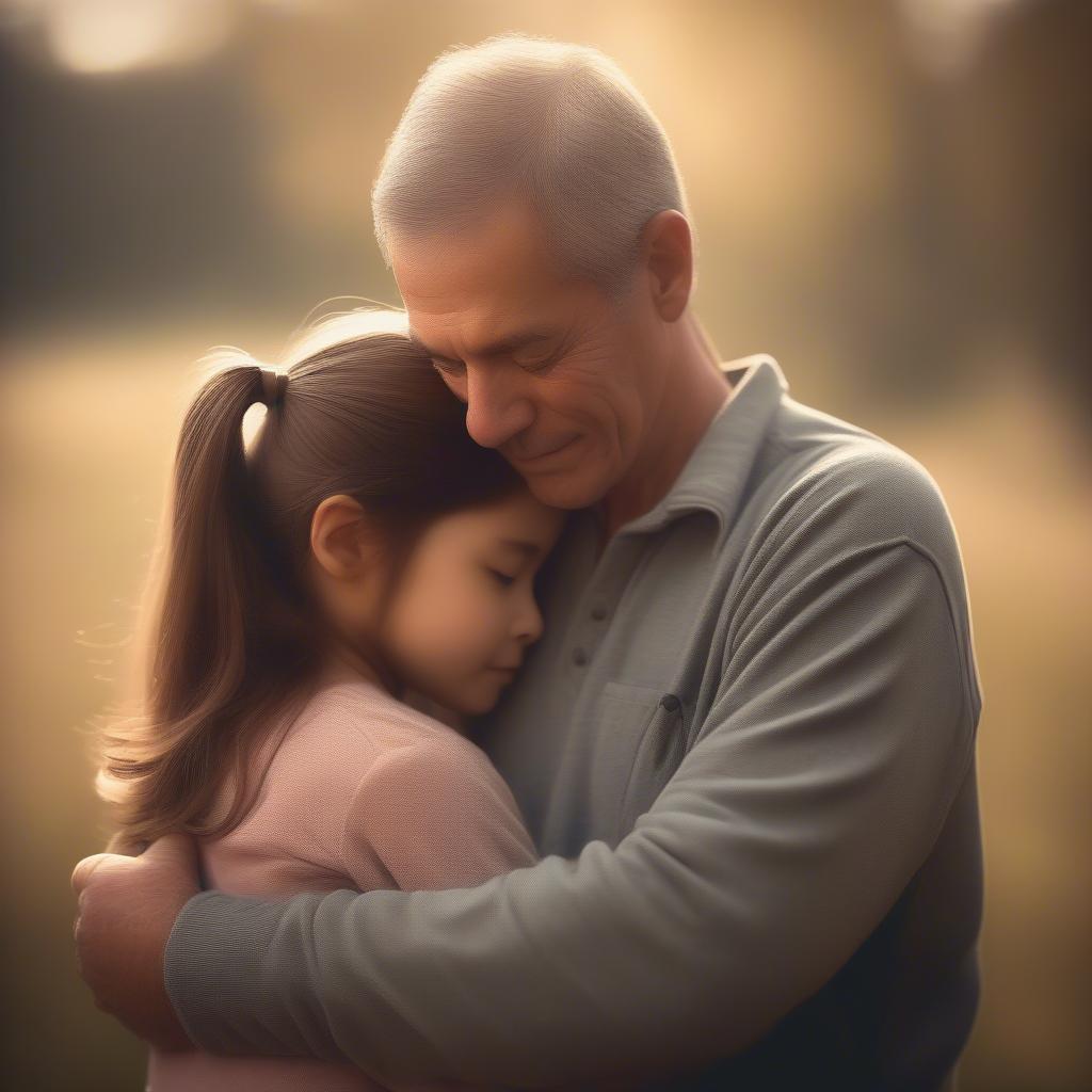 A father and daughter embrace, showcasing a loving bond.