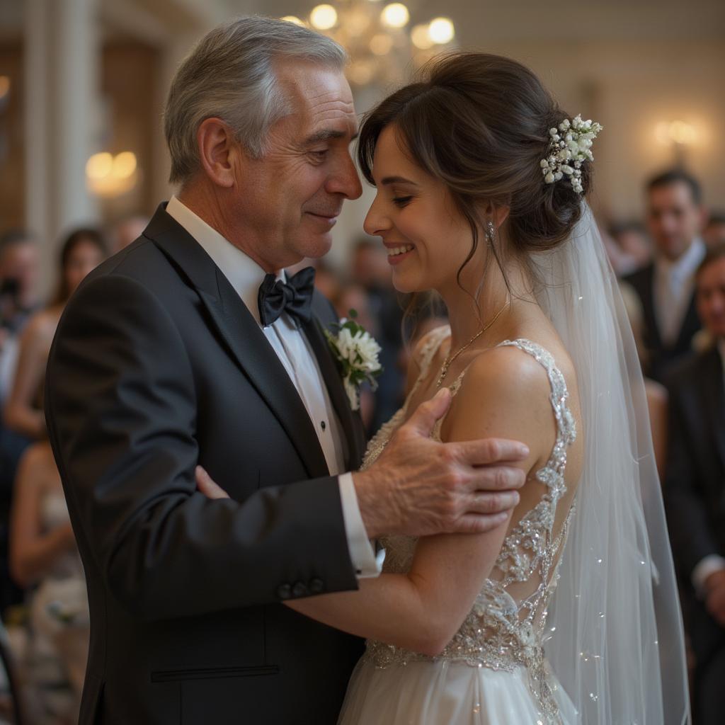 A father and daughter sharing a dance at her wedding.