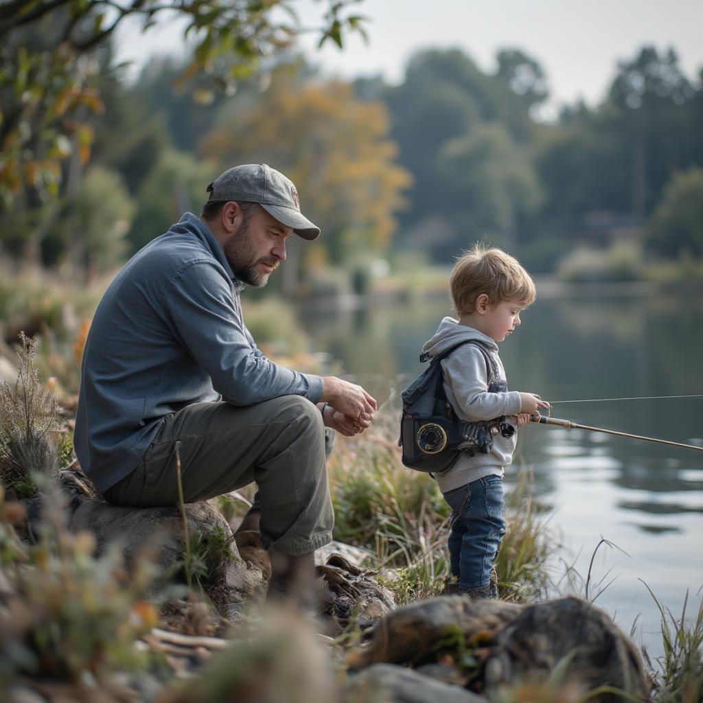 Father and son bonding while fishing, demonstrating a shared activity that reinforces the love expressed in about my son love quotes.