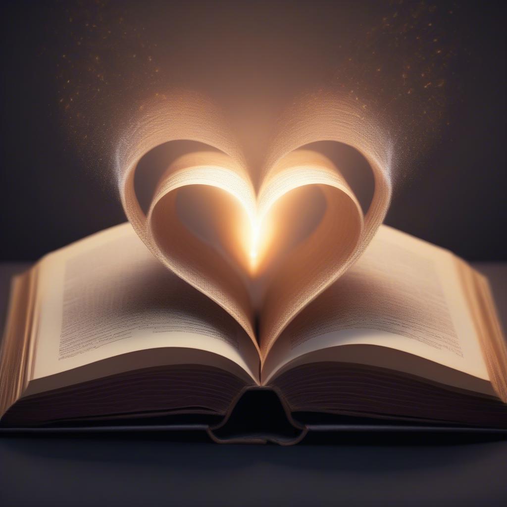 Image of a open book with a glowing heart emanating from it