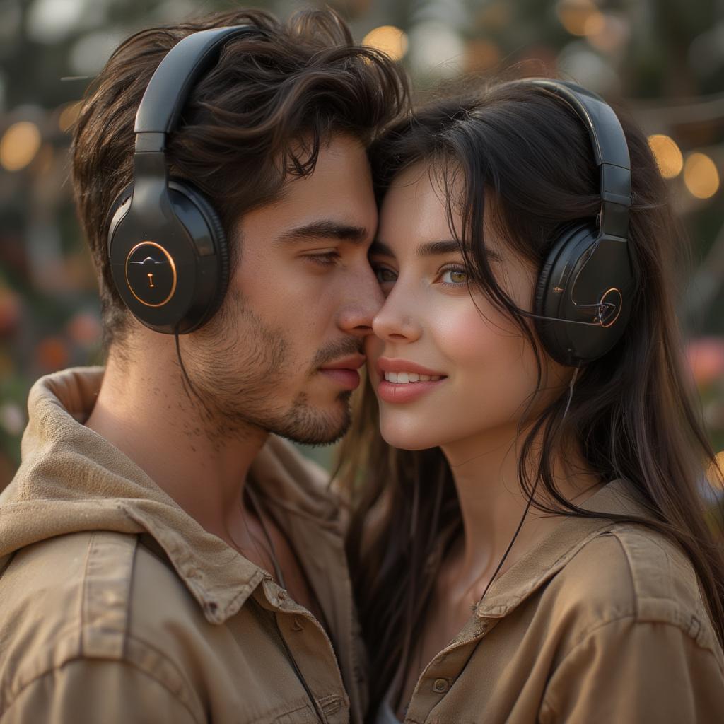 Couple Embracing While Listening to Music