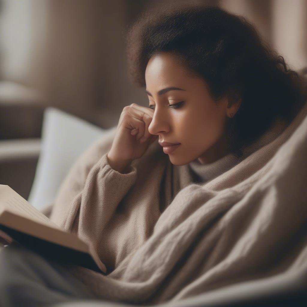 Woman Reading a Book of Love Quotes