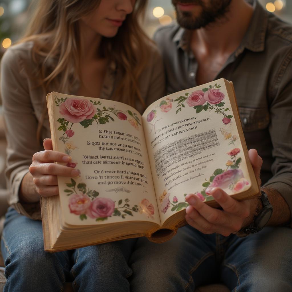 Finding the Perfect Words: A couple looking through a book of quotes together