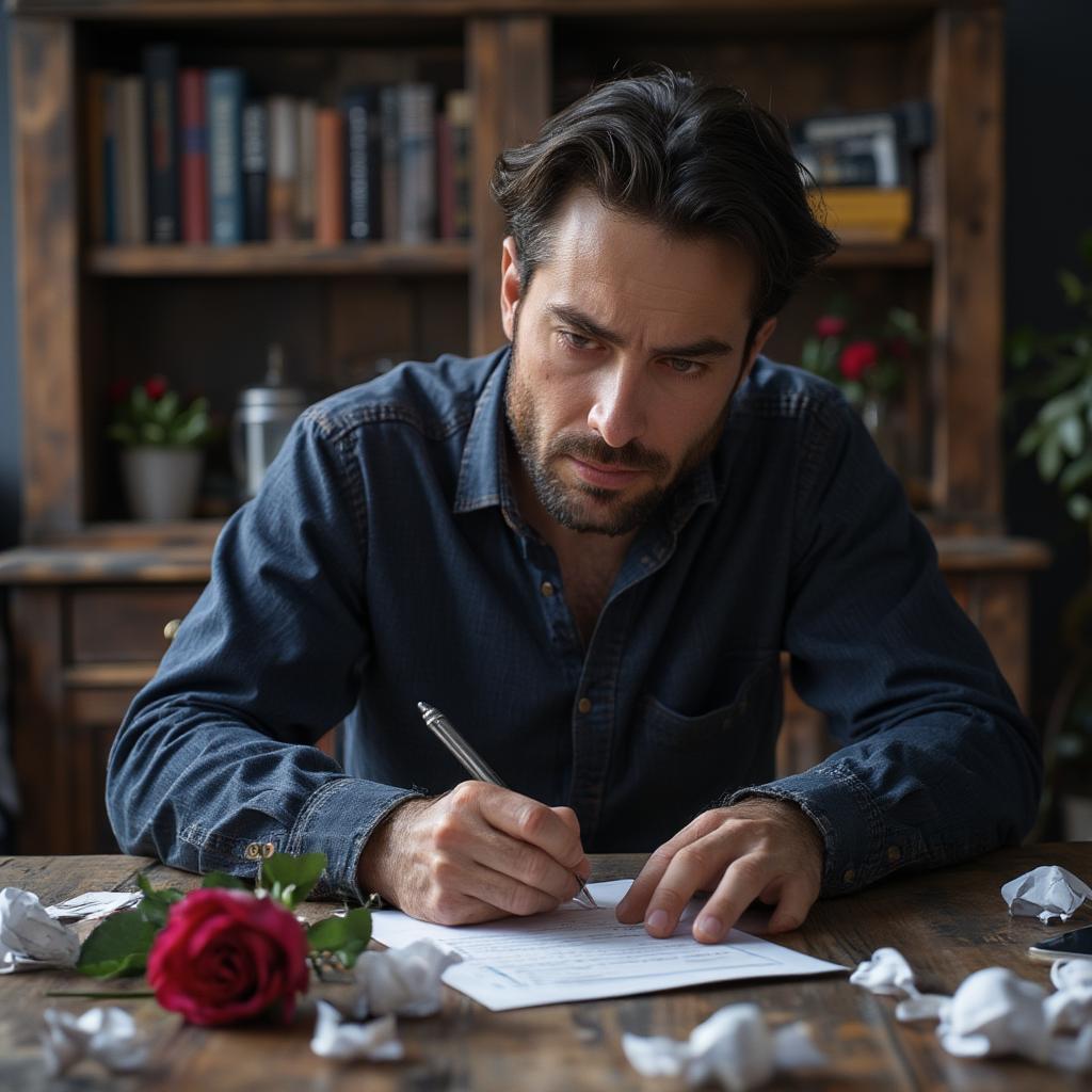 Man writing a heartfelt apology letter to his lover