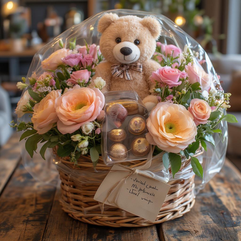 Gift Basket of Love with Floral Arrangement