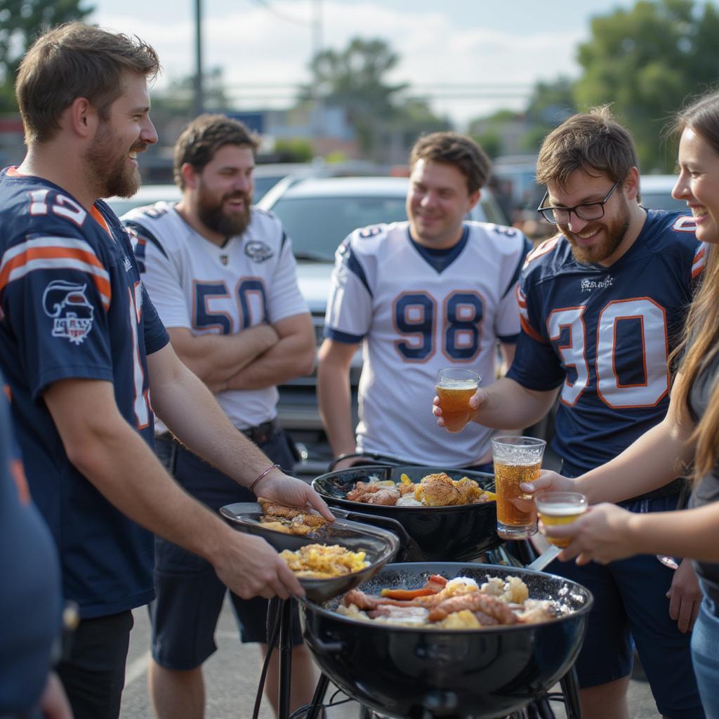 Friends and family enjoying a tailgate party before a football game