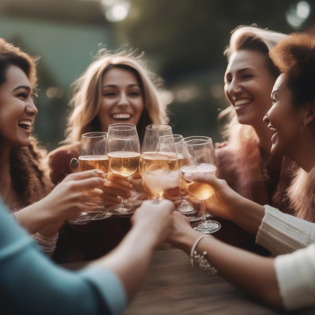 Friends laughing and enjoying a celebration together.