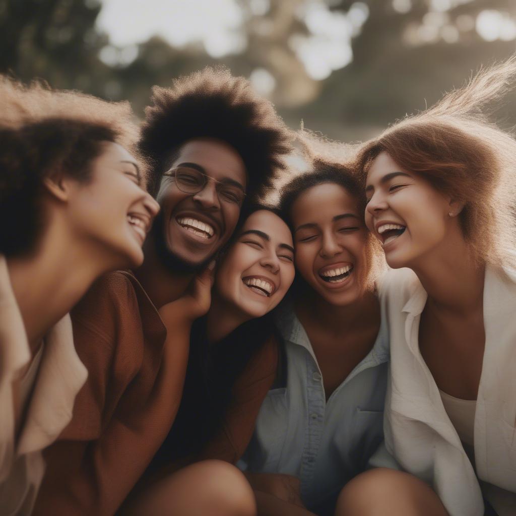 Group of friends laughing together, illustrating instant connection