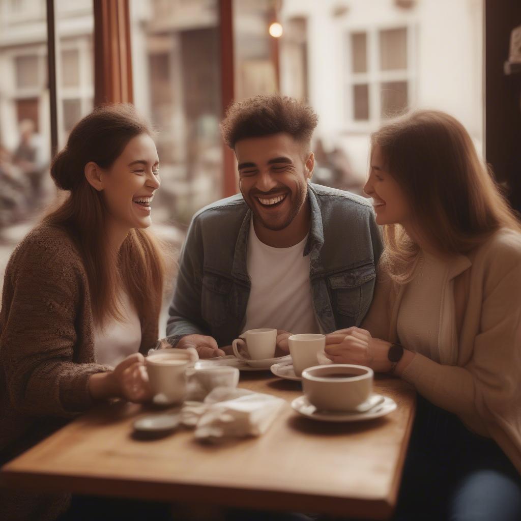 Friends Sharing a Laugh in a Cafe