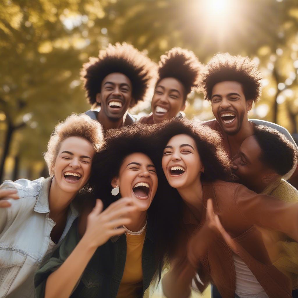 Friends Laughing Together in a Park