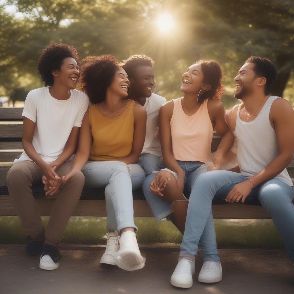 Friends sharing a laugh in the park