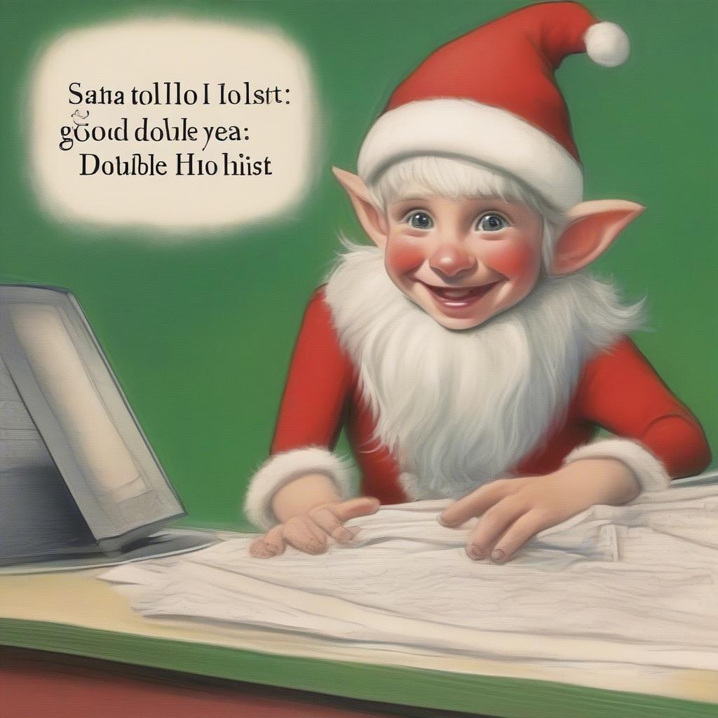 A funny meme featuring an elf with a mischievous expression and a humorous Christmas-themed caption.