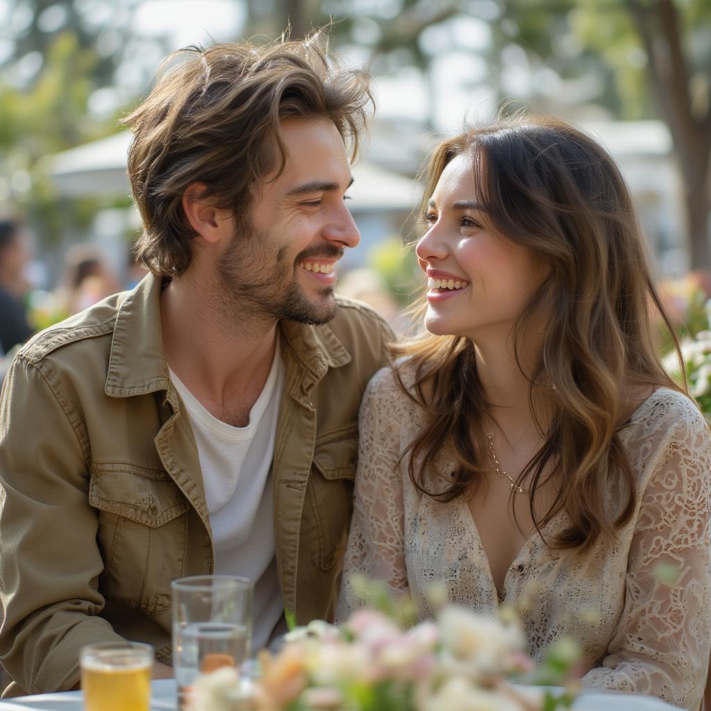 Couple laughing together after hearing a funny quote.