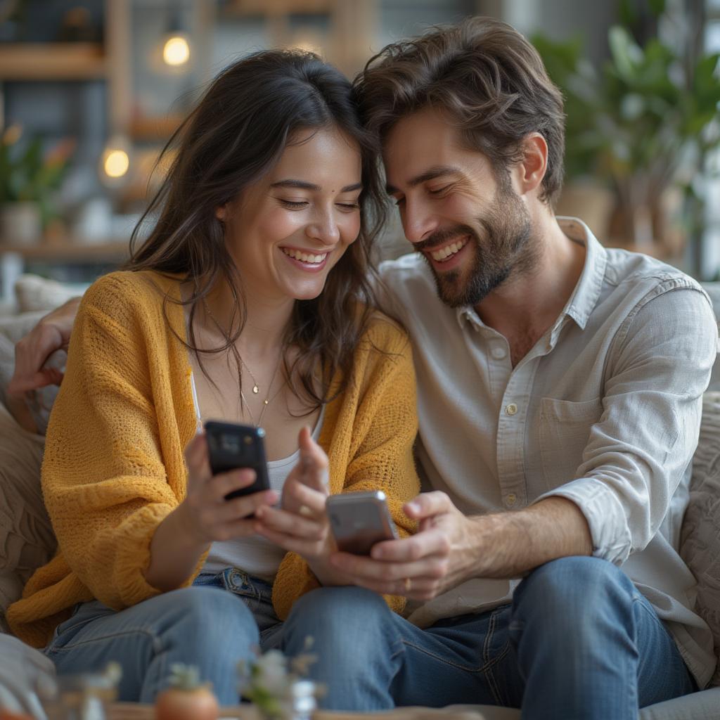 Couple laughing together at a funny love quote