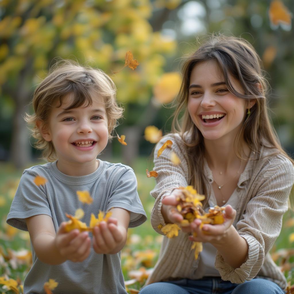 A mother and son share a laugh