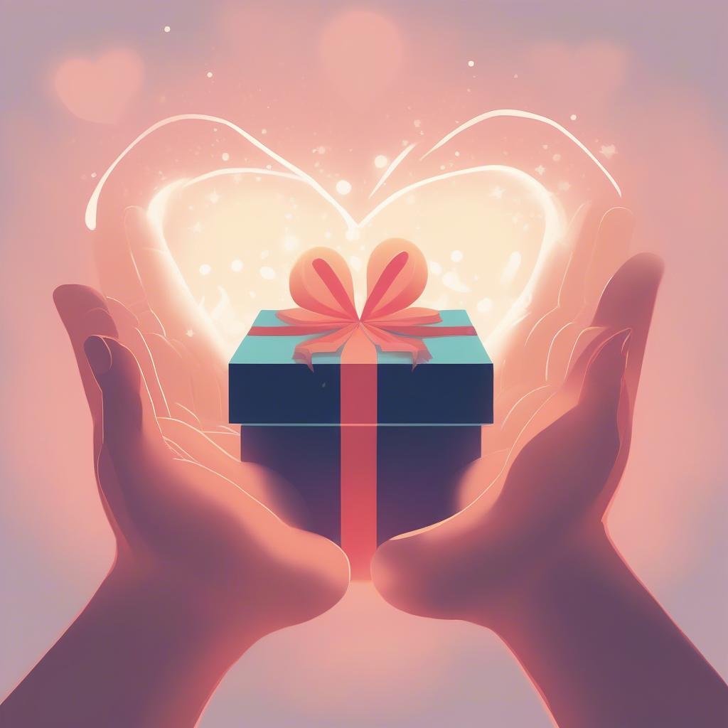 Open hands receiving a heart-shaped gift, symbolizing the gift of love