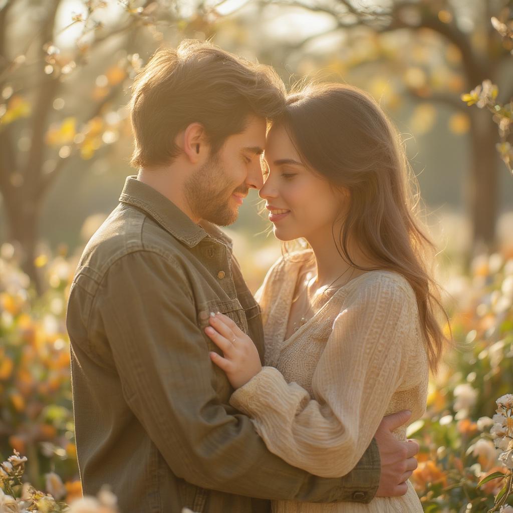 Couple embracing in the morning sun