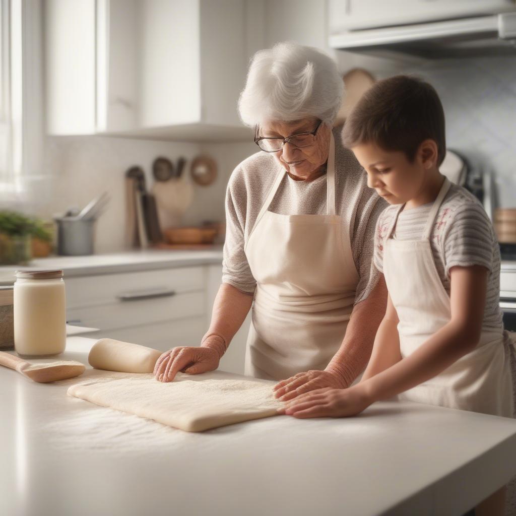 Grandma baking cookies with her grandchild