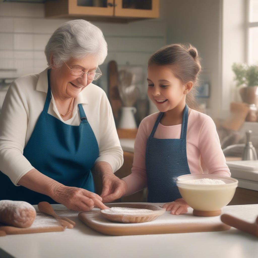 Grandma baking with grandchild