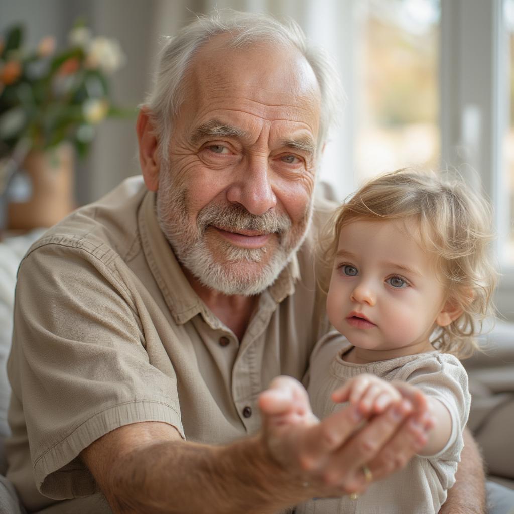 Grandpa holding grandchild's hand, illustrating a love quote