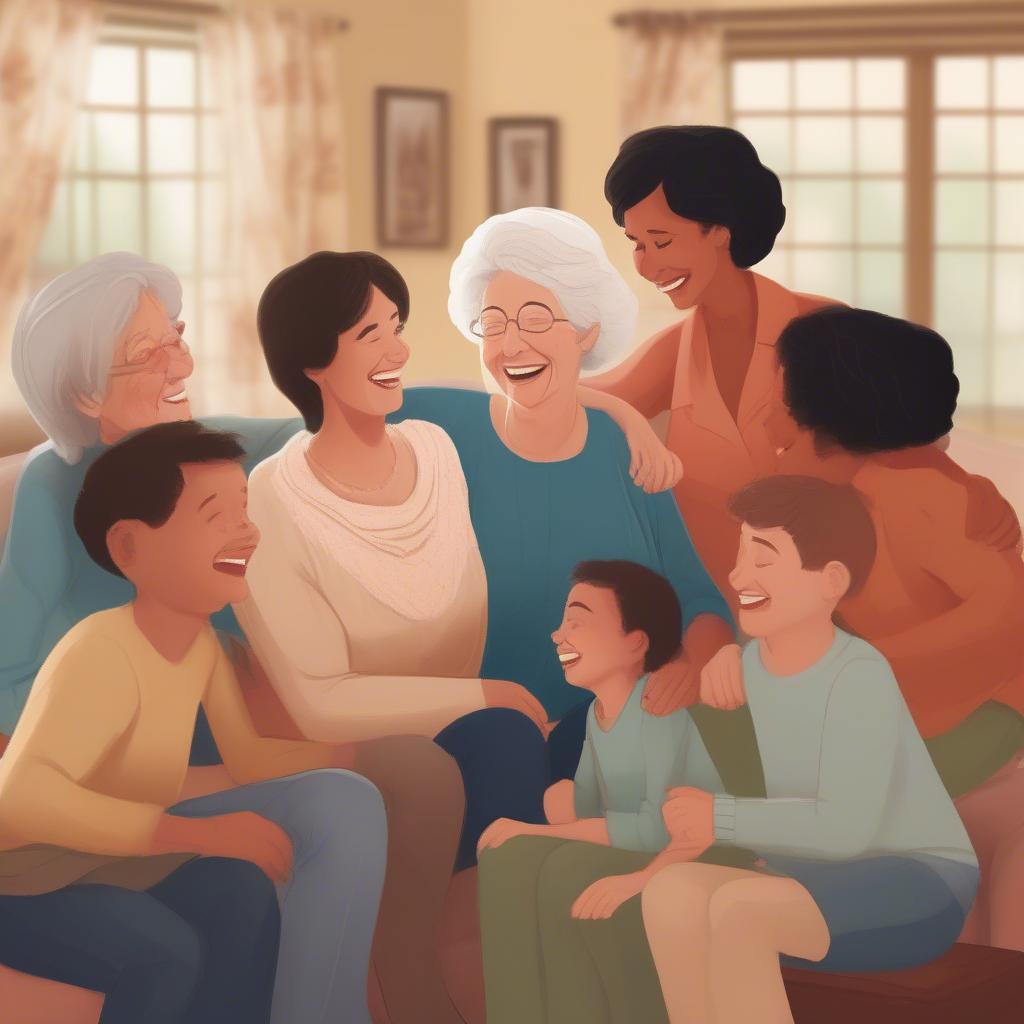 Adult children gather around their mother, a testament to the enduring strength of family bonds.