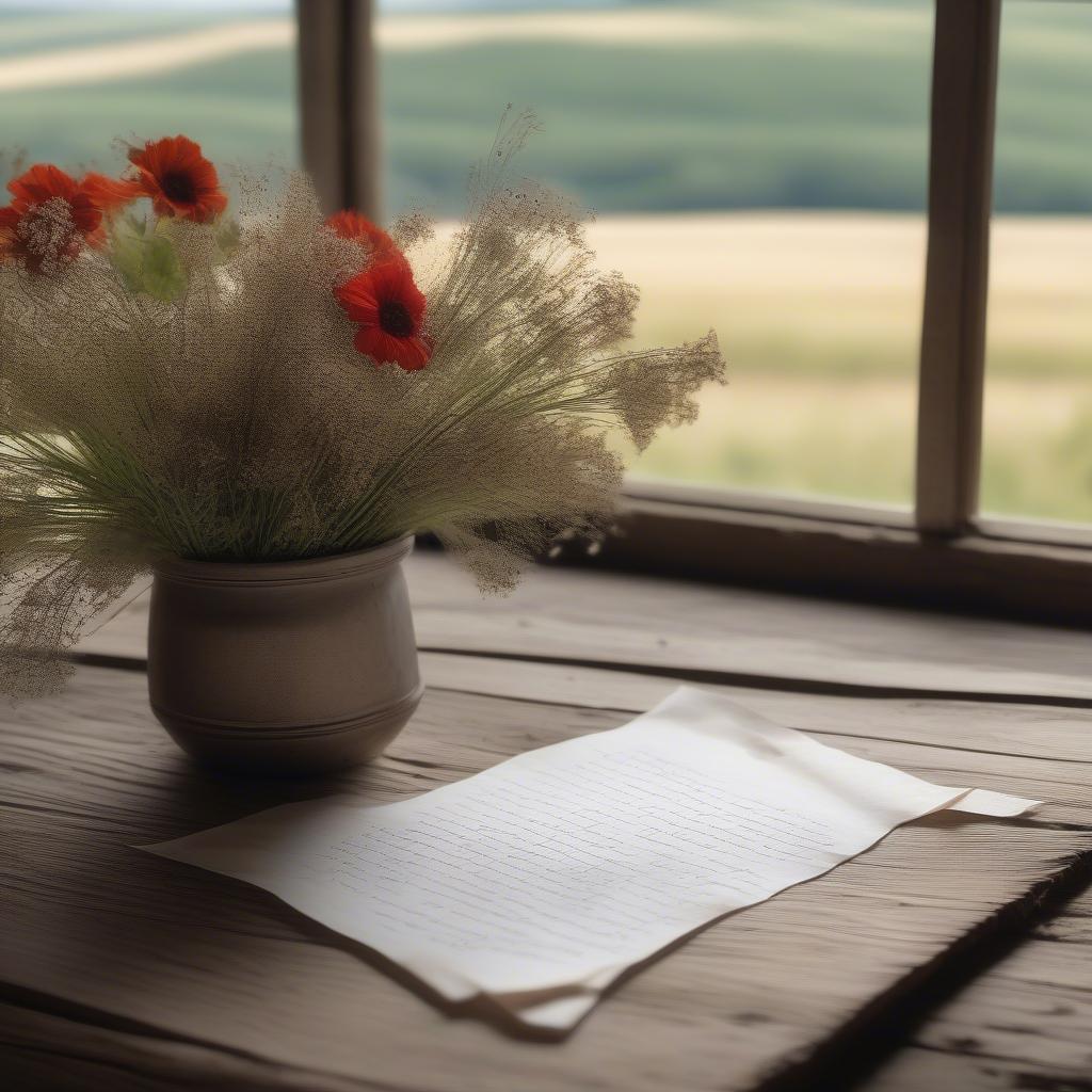 Handwritten letter on a rustic wooden table