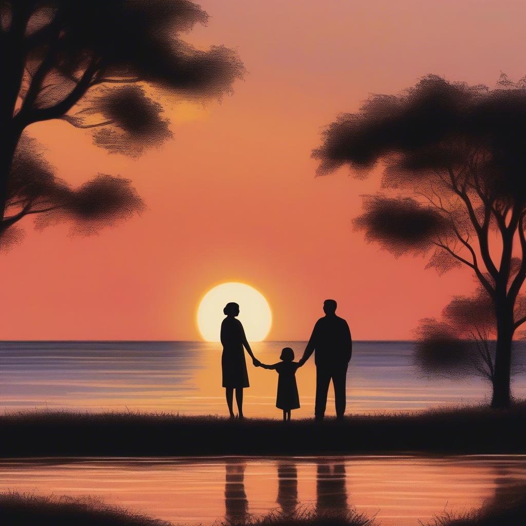 Silhouette of a happy couple watching the sunset, illustrating the beauty of love, life, and happiness.