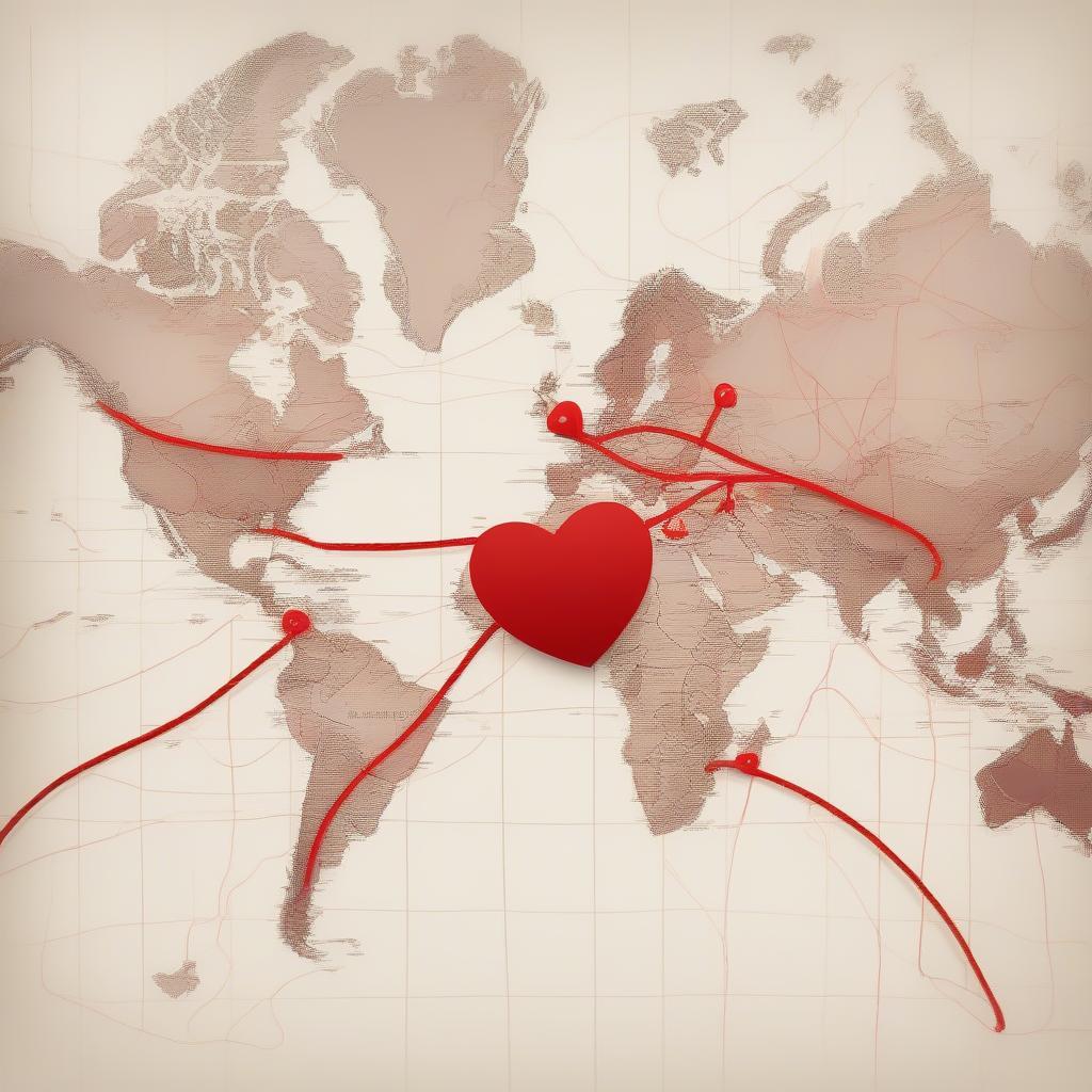 Two Hearts Connected by a String Across a Map