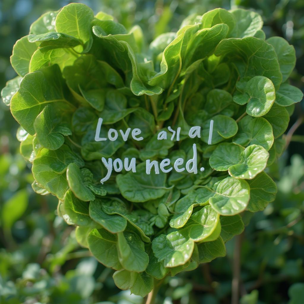 Heart-Shaped Leaves Forming a Heart with a Love Quote