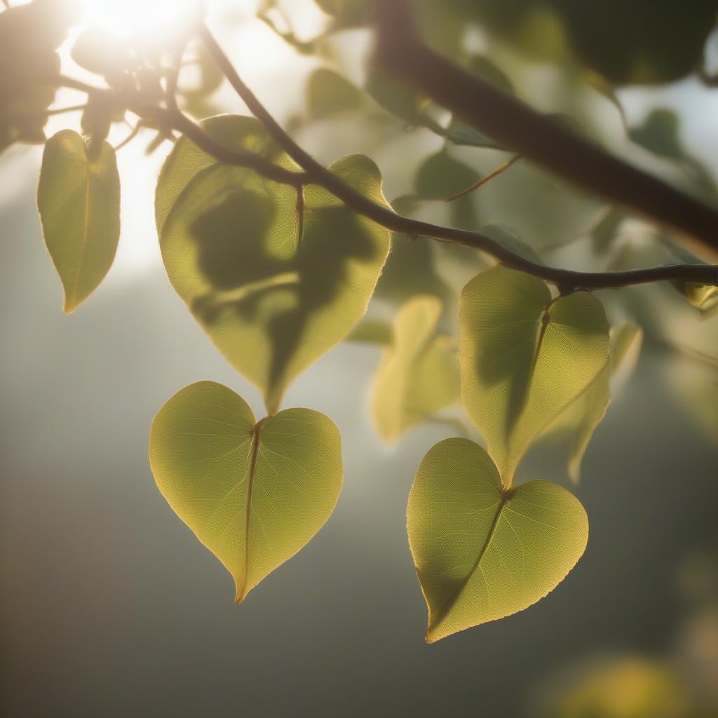 Heart Shaped Leaves on a Tree Branch