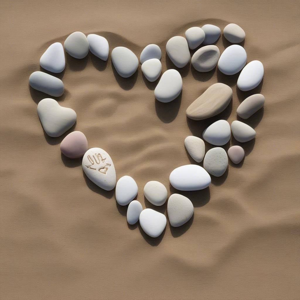 Heart-Shaped Pebbles on the Beach with Love Message