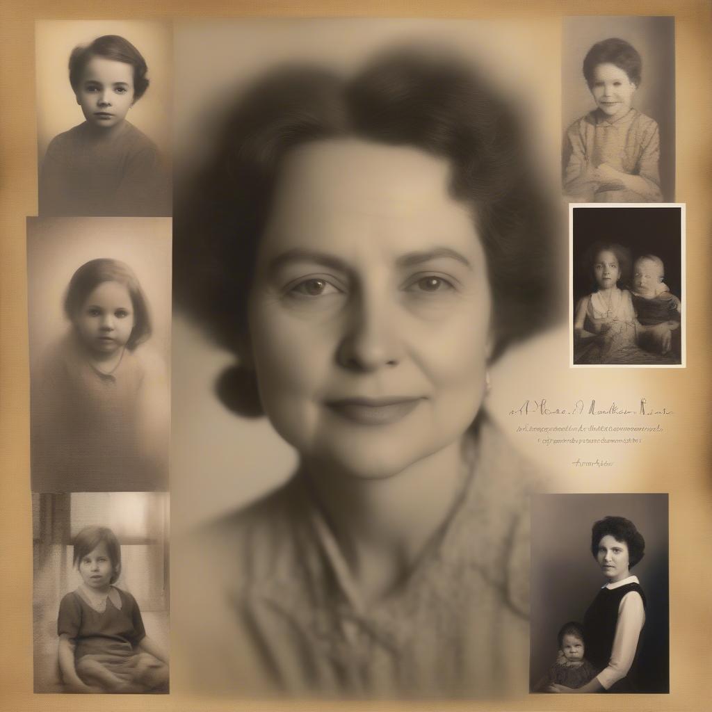 A portrait of Helen Steiner Rice, with a soft background featuring images of mothers and children.  The image evokes a sense of warmth, wisdom, and compassion.