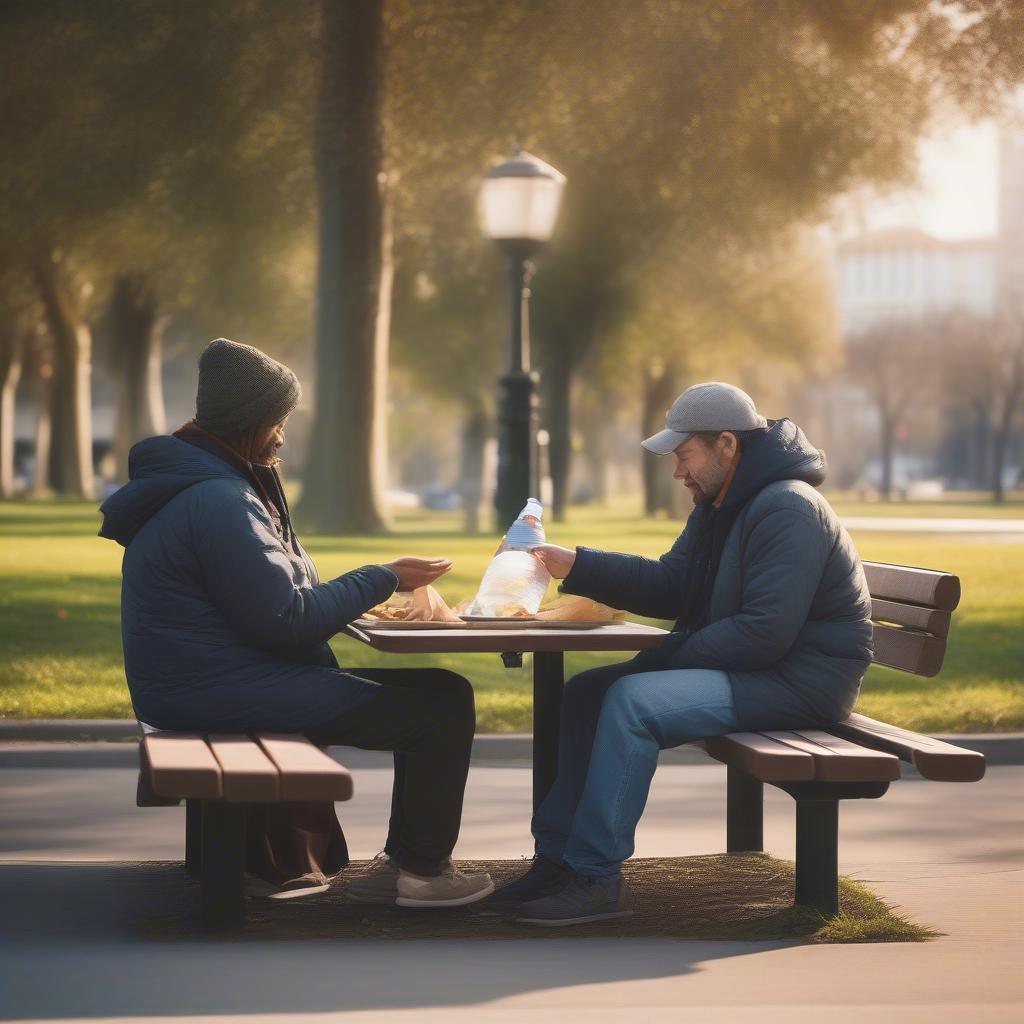 Helping a Homeless Person by Offering Food