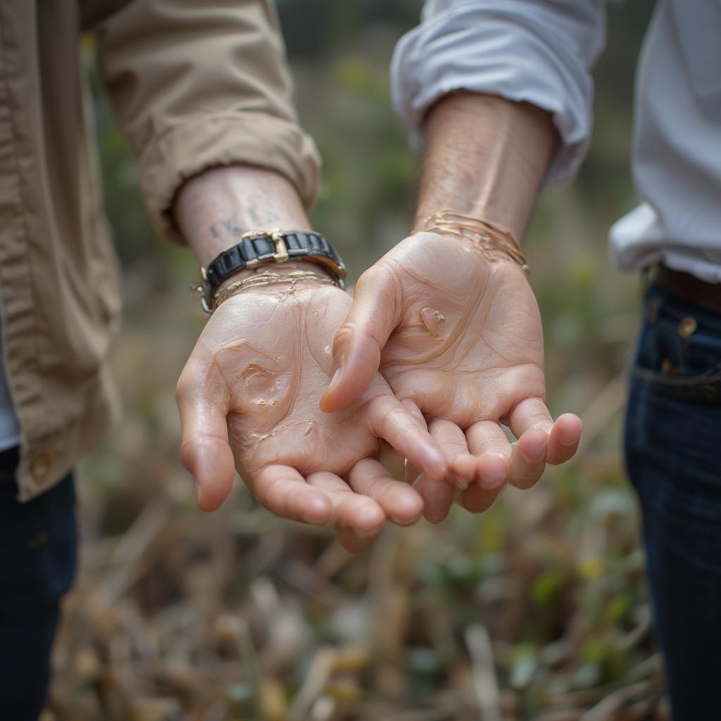 Couple holding hands after an argument