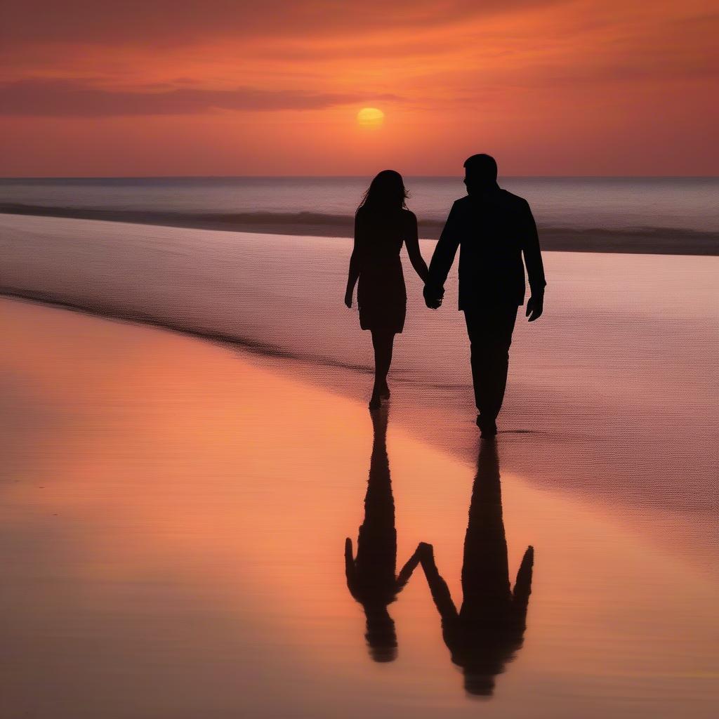 Couple Holding Hands at Sunset on the Beach