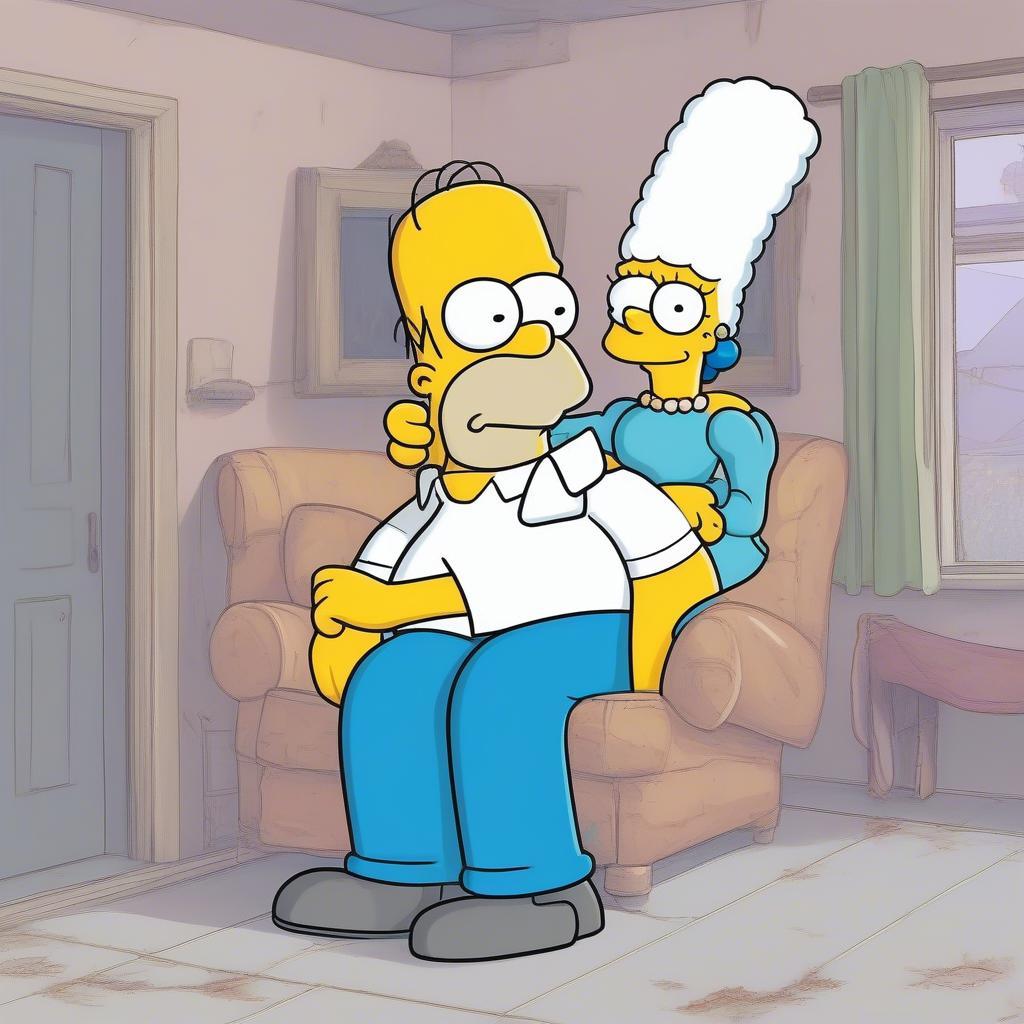 Homer and Marge embrace