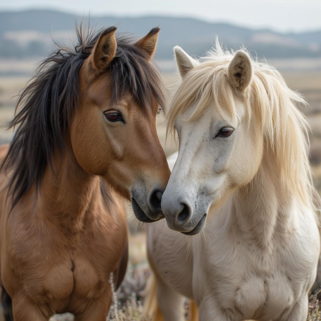 Wild Mustang Embracing Another, Showing Affection