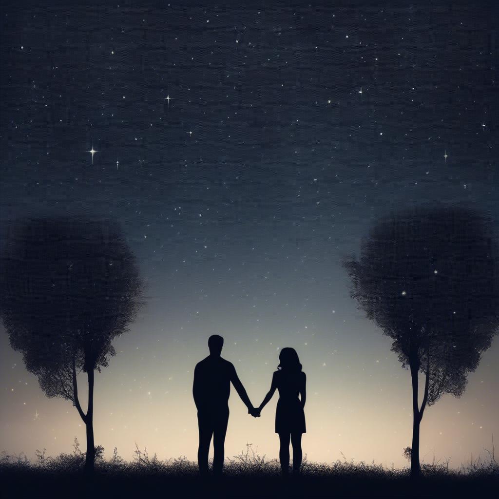 Couple embracing under a starry sky