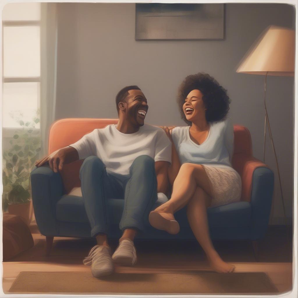 Laughing Couple on Couch