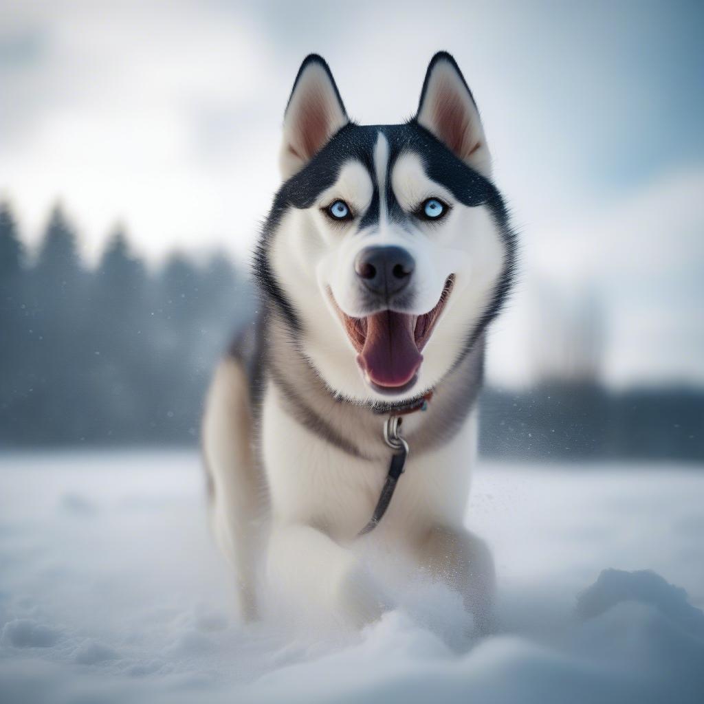 Husky Enjoying Moderate Snow